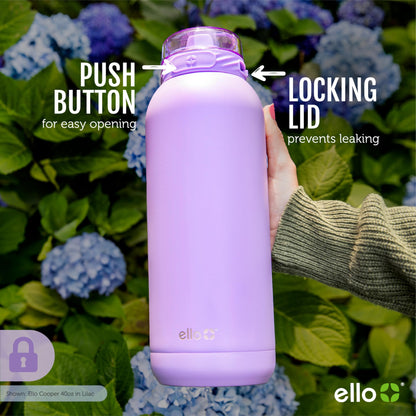 Ello Cooper Vacuum Insulated Stainless Steel Water Bottle with Soft Straw and Carry Loop, Double Walled, Leak Proof, Halogen Blue, 32oz