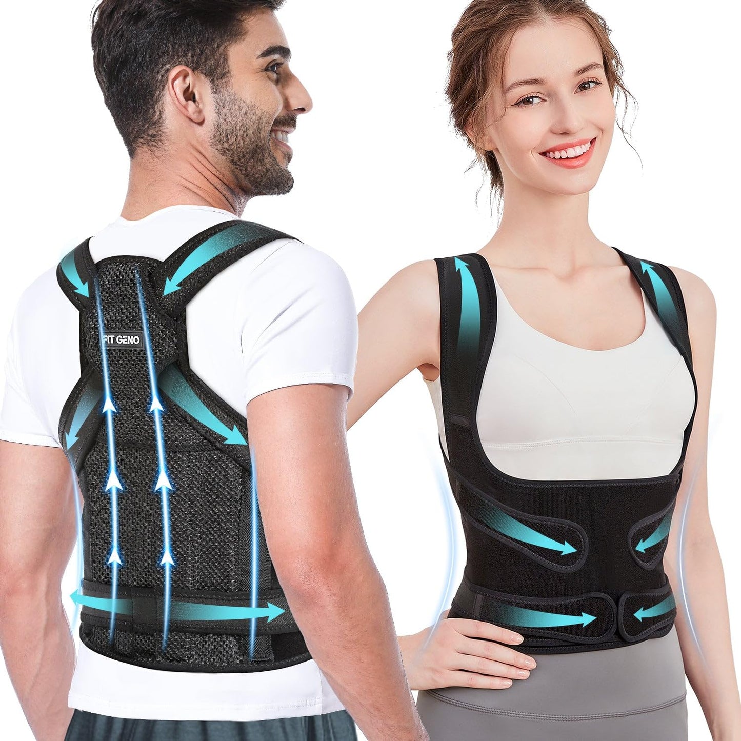 Fit Geno Back Brace Posture Corrector for Women and Men, Back Straightener Posture Corrector, Scoliosis and Hunchback Correction, Back Pain, Spine Corrector, Support, Adjustable Posture Trainer, Medium (Waist 34-41 Inch)