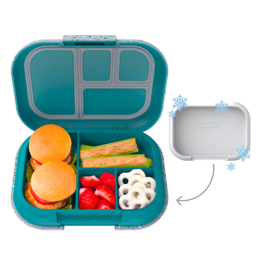 Bentgo® Kids Chill Lunch Box - Confetti Designed Leak-Proof Bento & Removable Ice Pack 4 Compartments, Microwave Dishwasher Safe, Patented, 2-Year Warranty (Confetti Edition Truly Teal)