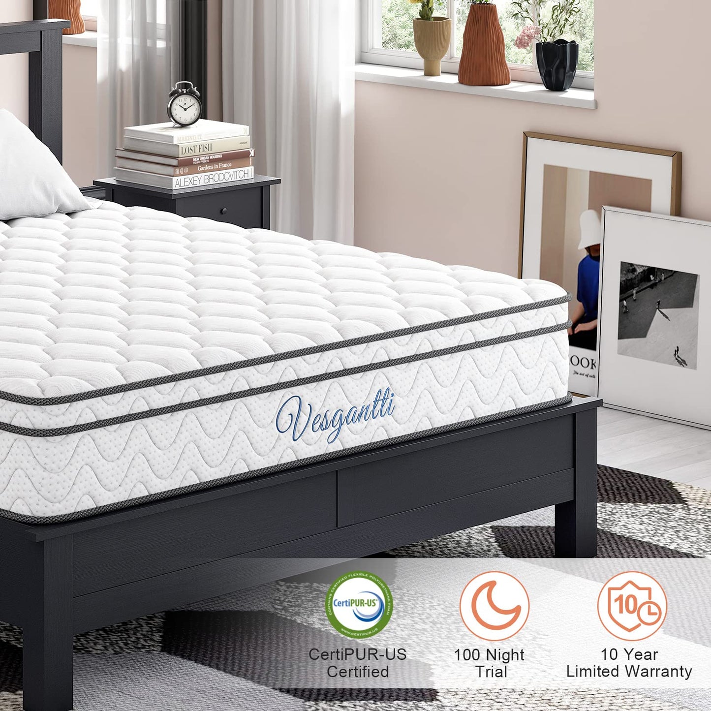 Vesgantti Full Size Mattress, 10 Inch Hybrid Full Mattress in a Box, Double Mattress with Memory Foam and Pocket Spring, Ergonomic Design & Pressure Relief, Medium Firm Feel, 54"*75"*10"