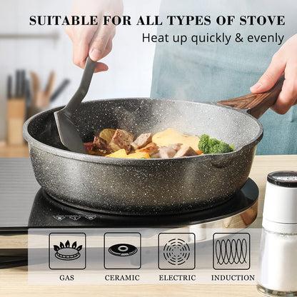 SENSARTE 3-Piece Nonstick Skillets Pans Set, Contains 8 Inch Frying Pan and 10 Inch Saute Pan with Swiss Granite Coating, Induction Compatible, Stay-cool Handle, PFOA Free