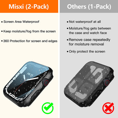 Misxi [2 Pack] Waterproof Black Hard Case with Tempered Glass Compatible with Apple Watch Series 9 (2023) Series 8 Series 7 41mm, Ultra-Thin Durable Protective Cover for iWatch Screen Protector