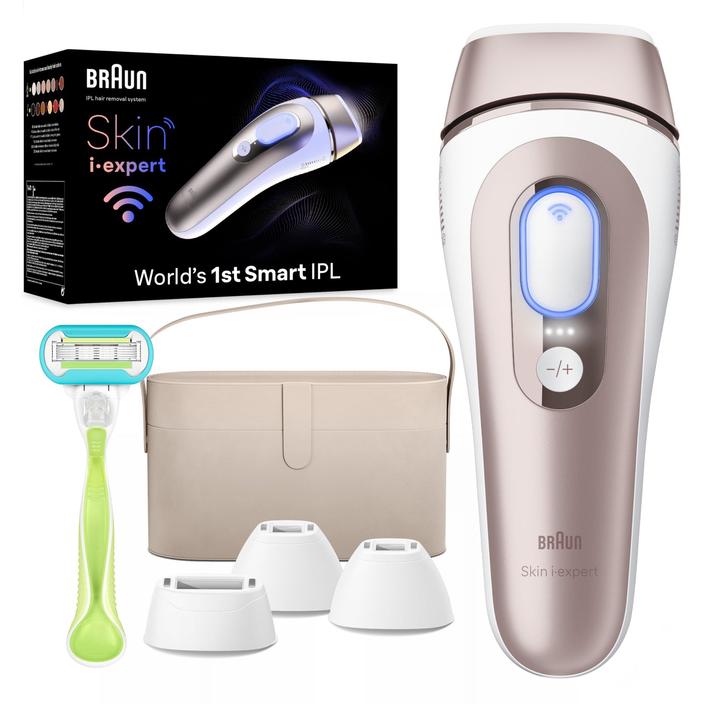 Braun IPL Long-lasting Laser Hair Removal Device for Women & Men, Skin i·Expert, at Home Hair Removal, w/ Free App, Vanity Case, Venus Razor, 4 Smart Heads, Alternative for Laser Hair Removal, PL7387