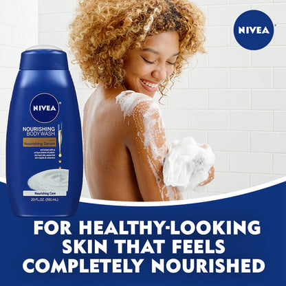 NIVEA Skin Care Set For Her, Nourishing Body Wash, Moisturizing Body Lotion, Lip Balm Stick with Shea Butter, & Multi Purpose Face, Body & Foot Cream, 4 Piece Gift Set