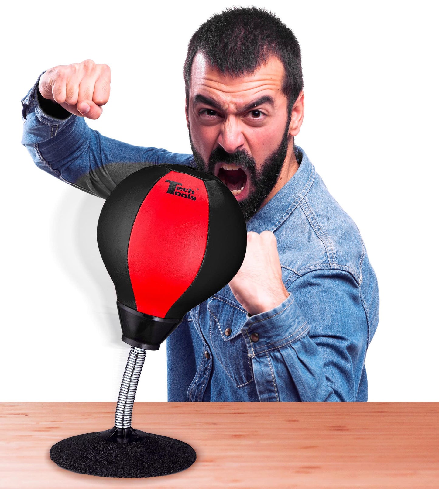 Tech Tools Stress Buster Desktop Punching Bag - Suctions to Your Desk, Heavy Duty Stress Relief Ball, Funny Desk Accessories, Office White Elephant Gift for Boss or Coworker Men and Women