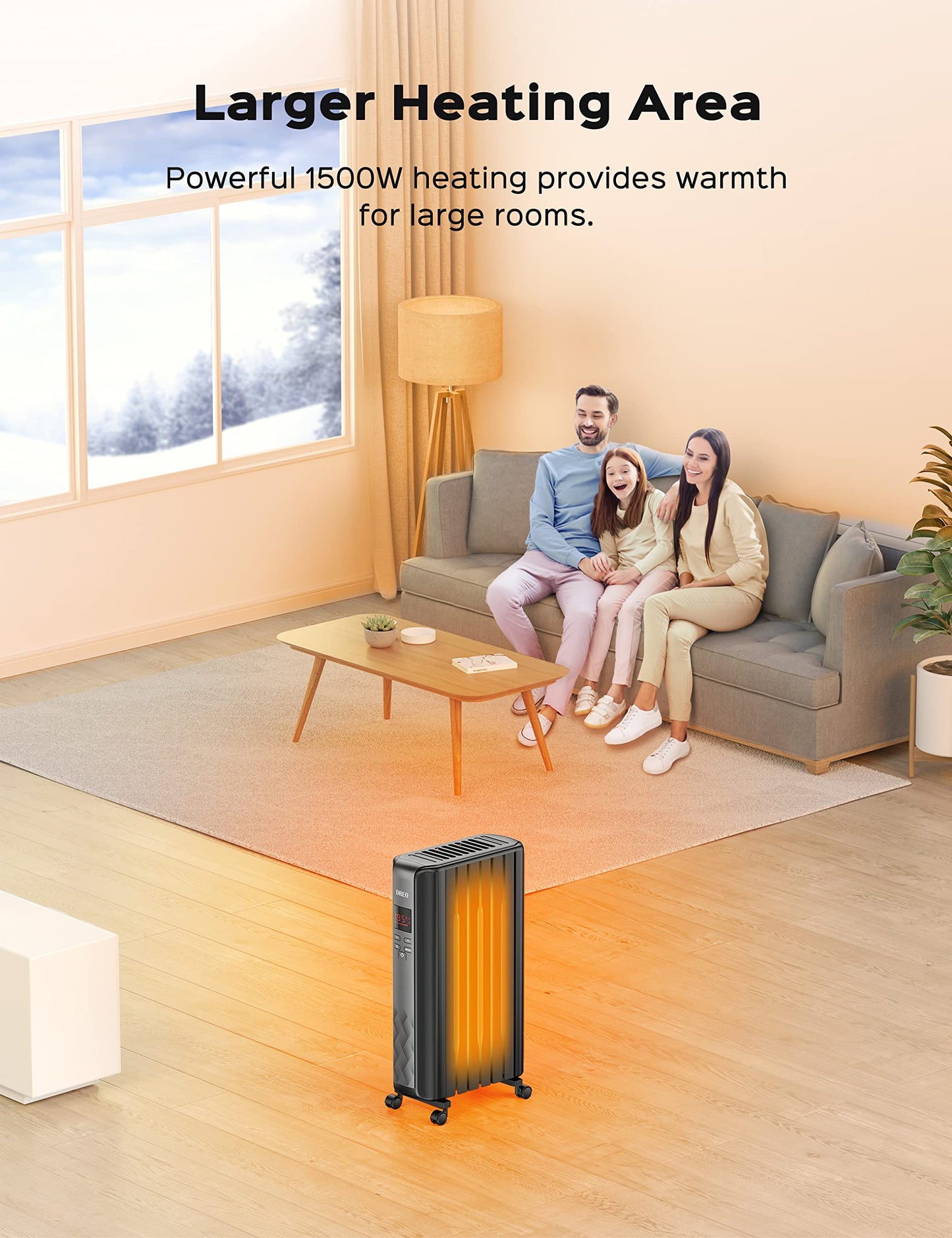 Dreo Radiator Heater, Upgrade 1500W Electric Portable Space Oil Filled Heater with Remote Control, 4 Modes, Overheat & Tip-Over Protection, 24h Timer, Digital Thermostat, Quiet, Indoor