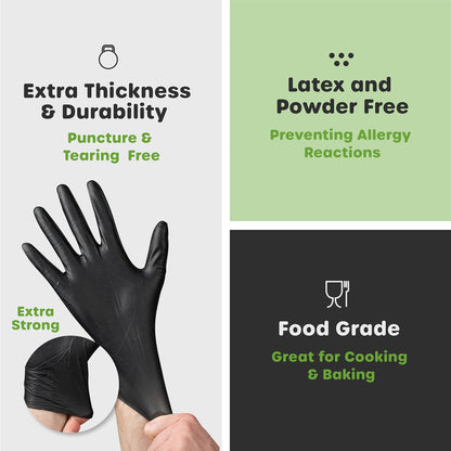 [200 Count] Black Nitrile Disposable Gloves 6 Mil. Extra Strength Latex & Powder Free, Chemical Resistance, Textured Fingertips Gloves - Medium