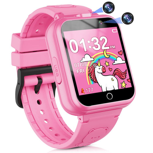 Kids Game Smart Watch for Boys Girls,Smart Wristwatch for Kids with 24 Games 5 Language 3 Alarms 2 Cameras Music Torch Pedometer Calendar,Best Gifts for Children(Pink)