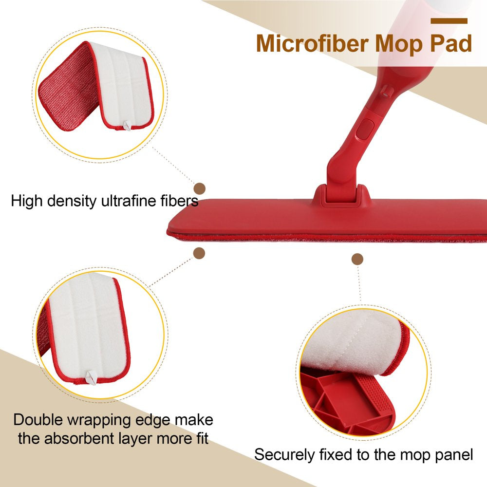 Eyliden Microfiber Spray Mop for Wood Floor Cleaning with 2 Washable Mop Pads 360 Degree, 400ML, Red