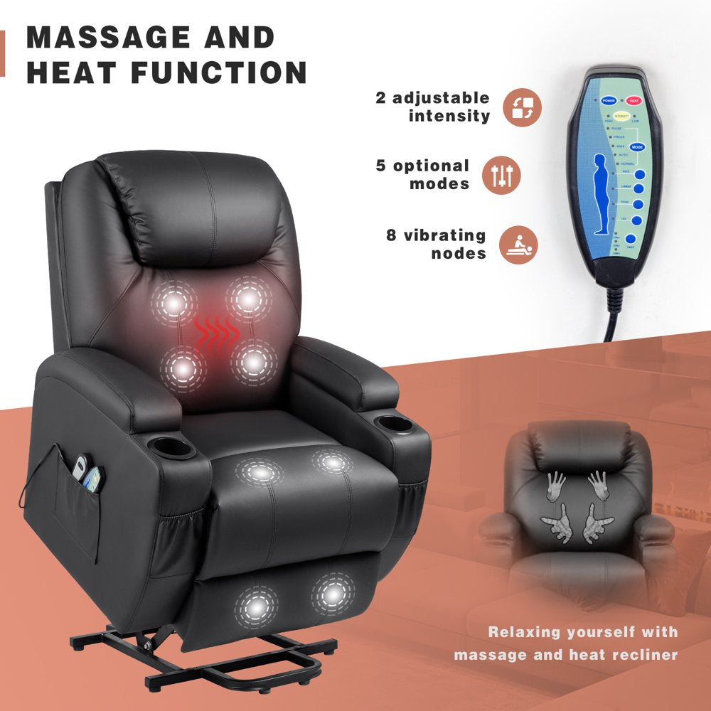 Lacoo Power Lift Recliner with Massage and Heat, Black Faux Leather