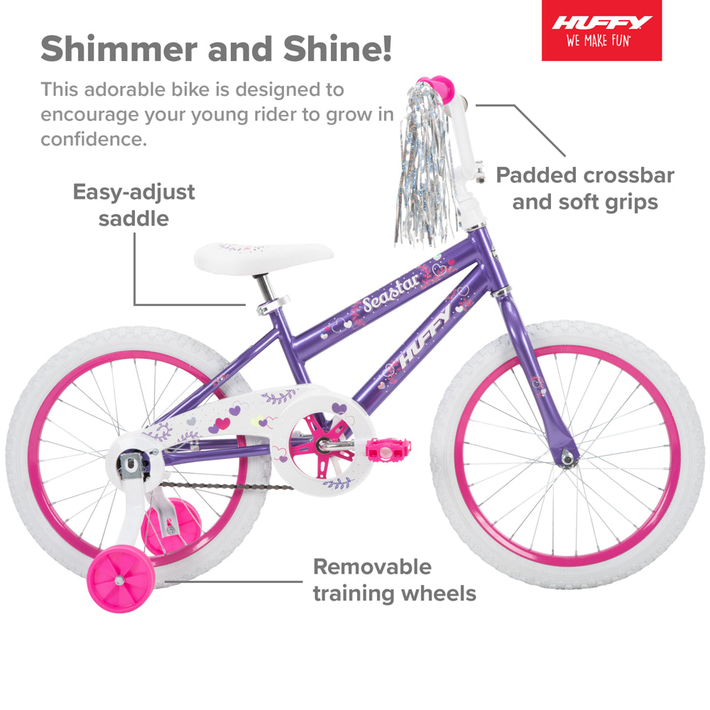 Huffy 18 in. Sea Star Kids Bike for Girls Ages 4 and up,Child, Metallic Purple