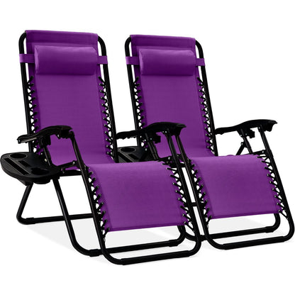 Best Choice Products Set of 2 Zero Gravity Lounge Chair Recliners for Patio, Pool w/ Cup Holder Tray - Amethyst Purple