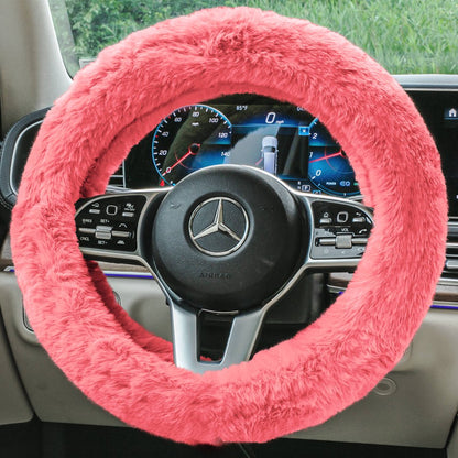  Faux Rabbit Fur Cozy Soft Fluffy Fuzzy Universal Fit Plush Steering Wheel Cover for Car, SUV, Van, Truck - Beige FH2016BEIGE