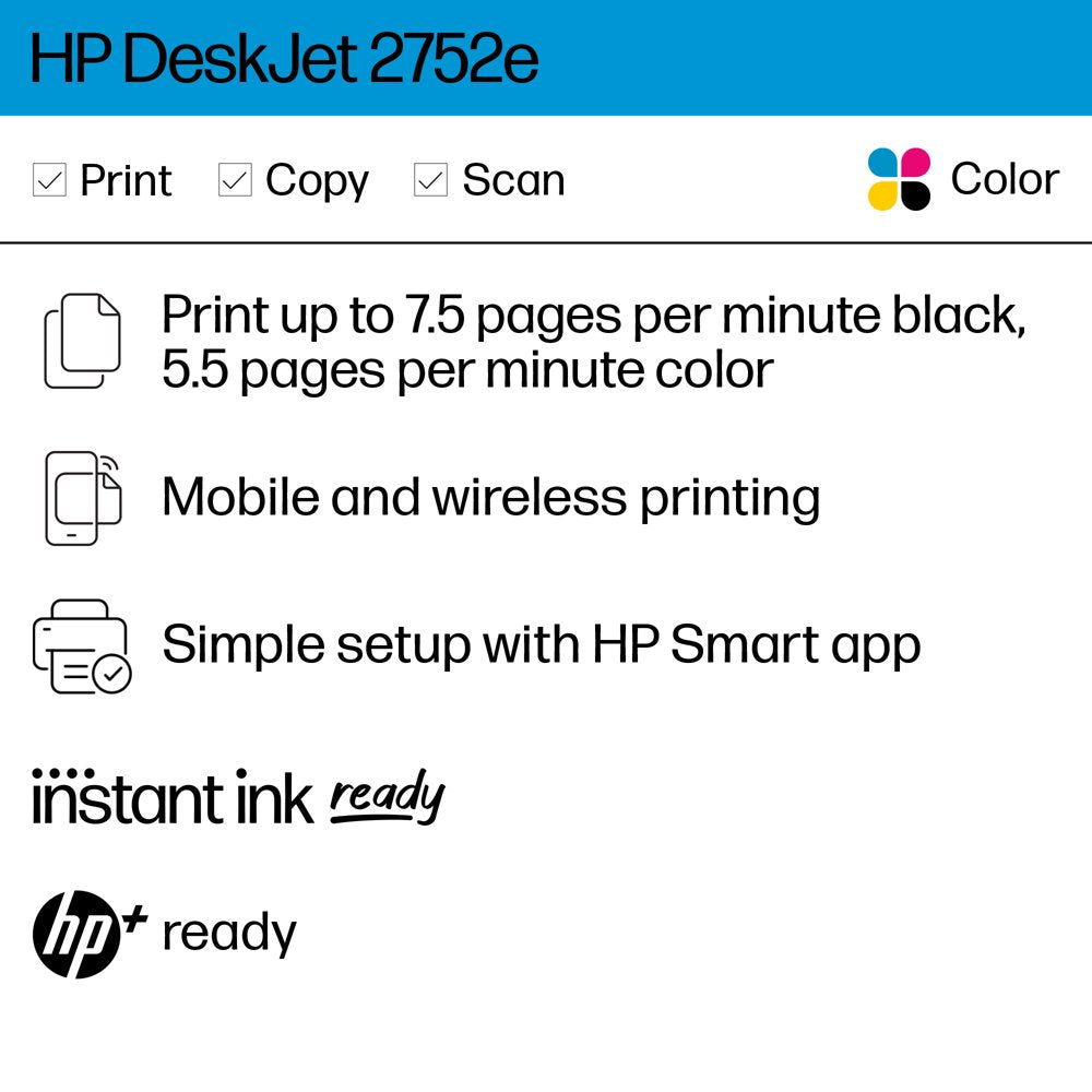 HP DeskJet 2752e All-in-One Wireless Color Inkjet Printer with 3 Months Free Ink Included with HP+