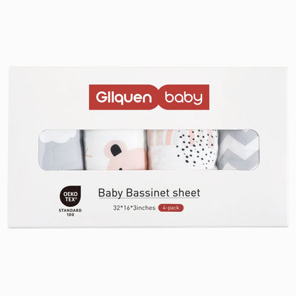 Gllquen Baby Premium Bassinet Sheets Set 4 Pack For Newborn Baby Boys Girls, Cloud & Bears