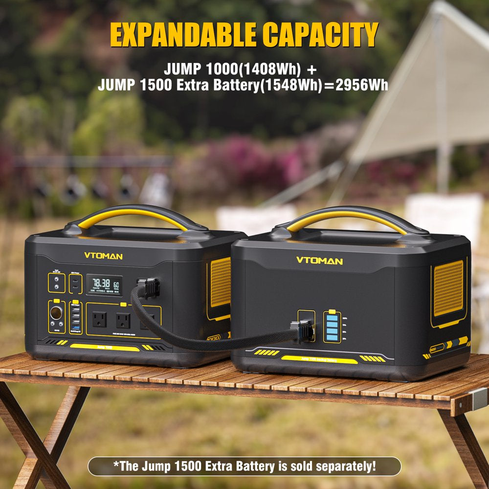 VTOMAN Jump 1000 Portable Power Station 1000W,1408Wh LiFePO4 Power Station with 110V/1000W AC Outlets, 100W USB Port,Solar Generator for Camping & Home Backup