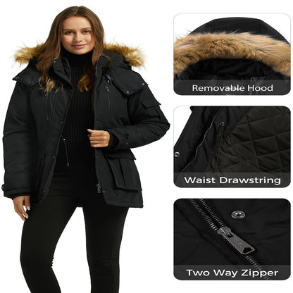 Wantdo Women's Winter Coat Thickened Winter Parka Hooded Puffer Jacket Black L