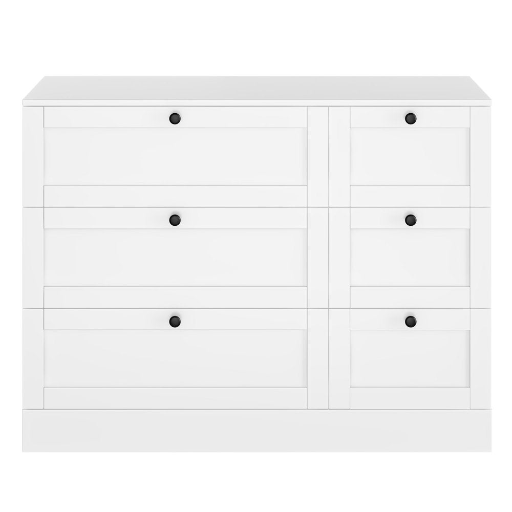 Homfa 6 Drawer White Double Dresser,Wood Storage Cabinet for Living Room, Chest of Drawers for Bedroom