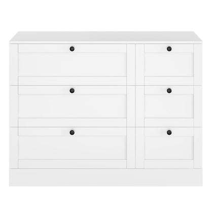 Homfa 6 Drawer White Double Dresser,Wood Storage Cabinet for Living Room, Chest of Drawers for Bedroom