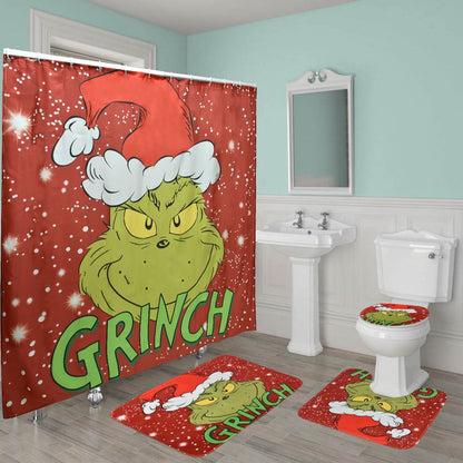 Christmas Shower Curtain Set How The Grinch Stole Christmas Shower Curtain with 12 Hooks Bathroom Set, Holiday Home Decor (72x72 Inch)