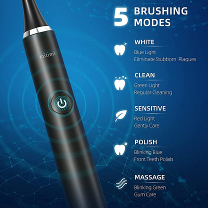Sonic Electric Toothbrush with 5 Brush Heads,For Adult&Kid,5 Modes,Smart Timer,Waterproof