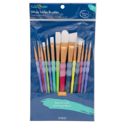 Variety Craft White Taklon 15pc Synthetic Paint Brush Set, Adult, Teen