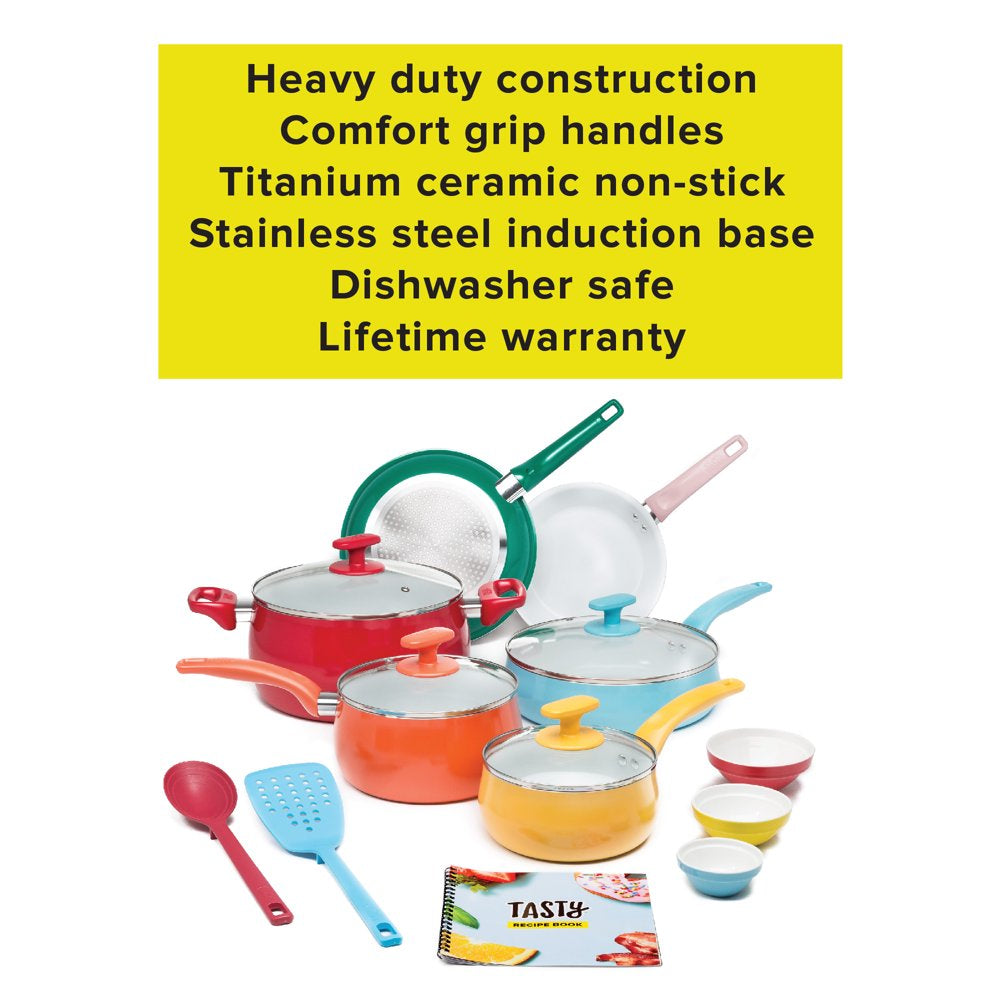 Tasty Ceramic Titanium-Reinforced Non-Stick Cookware Set, Multicolor, 16 Piece