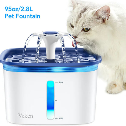 Veken 95Oz/2.8L Pet Fountain, Cat Dog Water Fountain Dispenser with Smart Pump,Blue