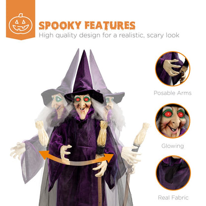  5ft Standing Witch, Wicked Wanda Poseable Halloween Animatronic w/ Pre-Recorded Phrases, LED Eyes