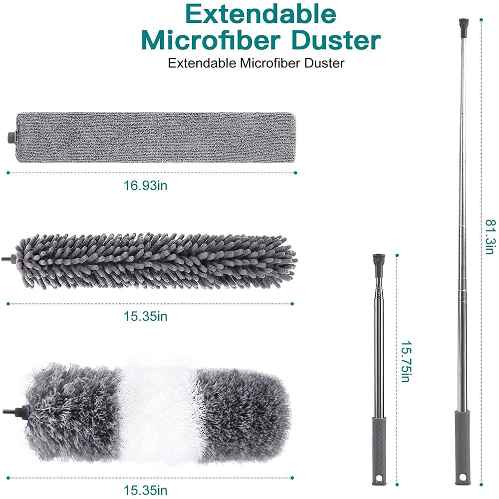 3 in 1 Microfiber Dusters Detachable with Extension Pole 30-100" Duster Cleaning Kit