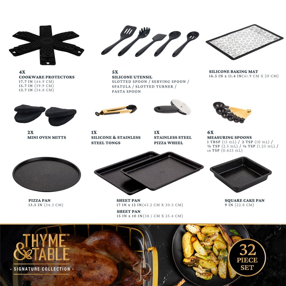 Thyme & Table 32-Piece Cookware & Bakeware Non-Stick Set, Black