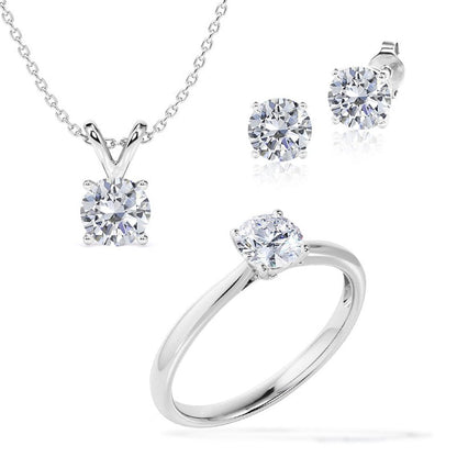 JeenMata Beautiful Gift Set of 3 Carat White Moissanite with Ring, Stud Earrings & Pendant, Adult, Female