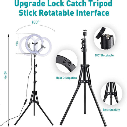 12" LED RGB Selfie Ring Light w/ Mini & Extendable Tripod Stand & Phone Holder 10 Brightness Level 26 Light Modes Dimmable Ringlight for Beauty Makeup Live Streaming YouTube Video Photography Shooting