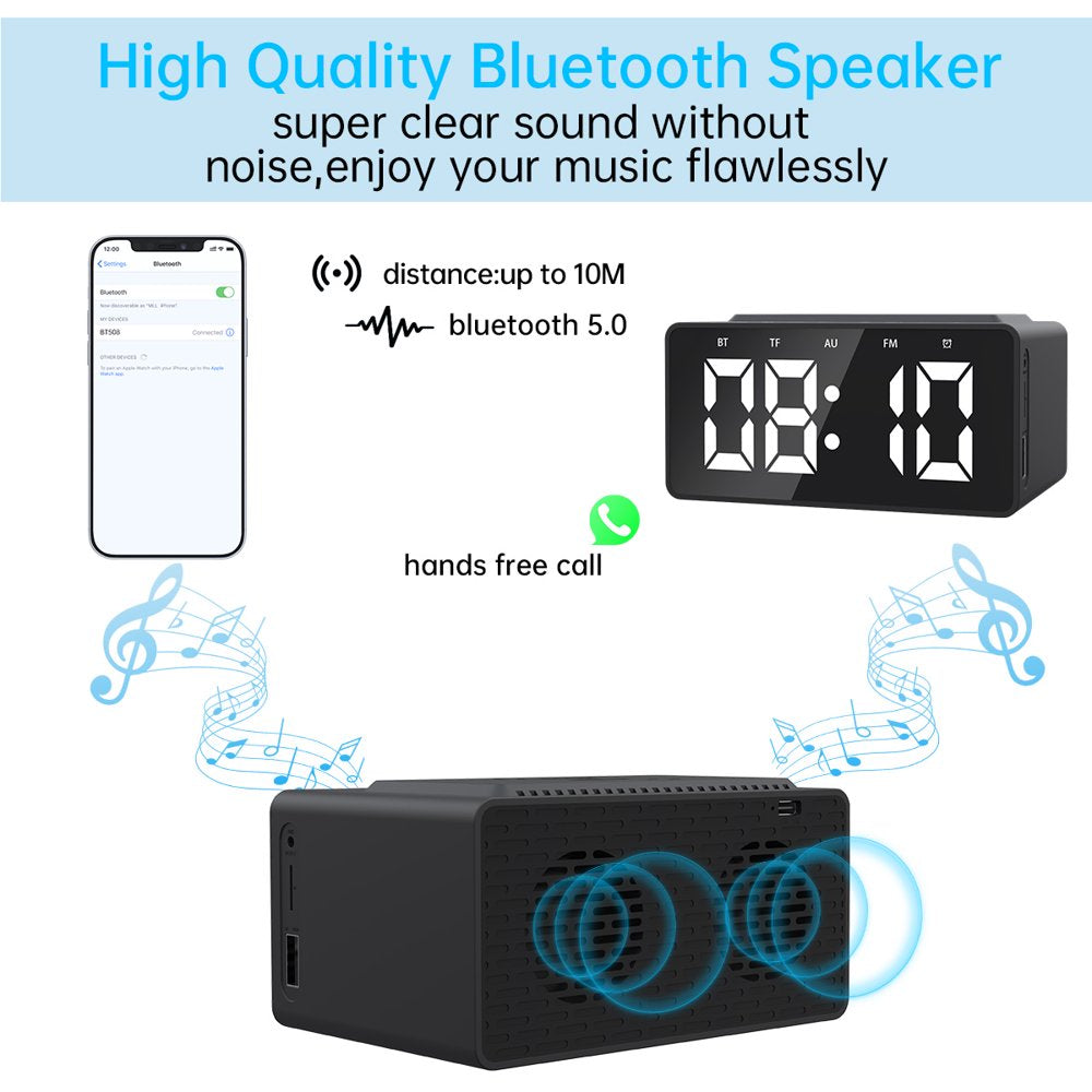 Alarm Clock Radio with Wireless Charging & USB Port, Bluetooth Speaker, Dimmable LED Display with 3 Level, TF Card & Aux Playback, Night Light, Digital Clock for Bedroom(Black)