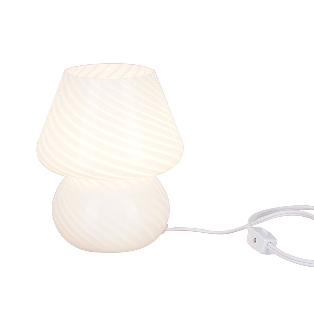 8" Glass Mushroom Lamp, White Stripe, Glossy Finish