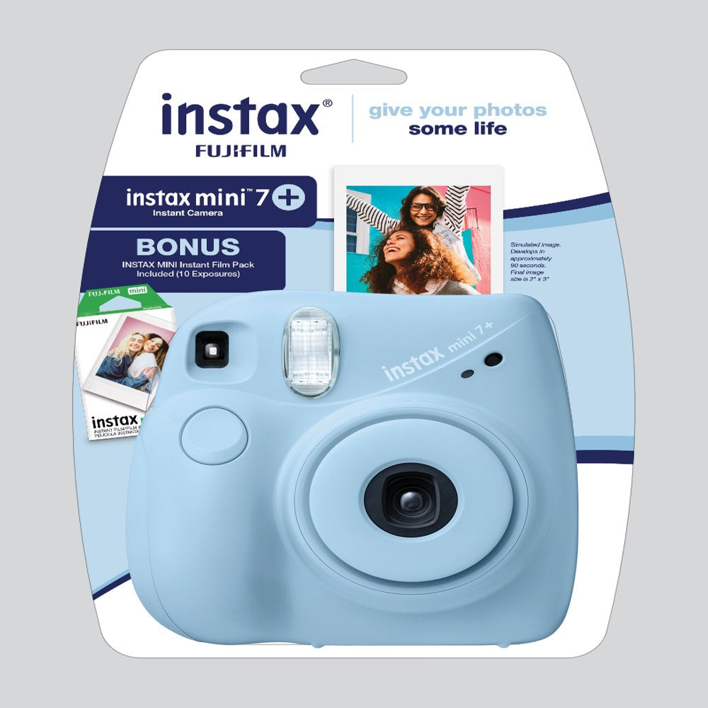 Fujifilm INSTAX Mini 7+ Exclusive Blister Bundle with Bonus Pack of Film (10-pack Mini Film), Light Blue