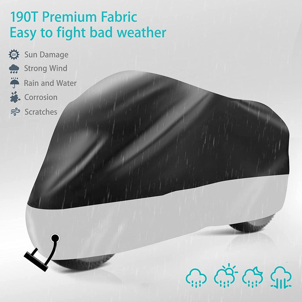 XXL Motorcycle Cover Outdoor Waterproof, All Season Motorcycle Sun Dust Cover - Black and Silver