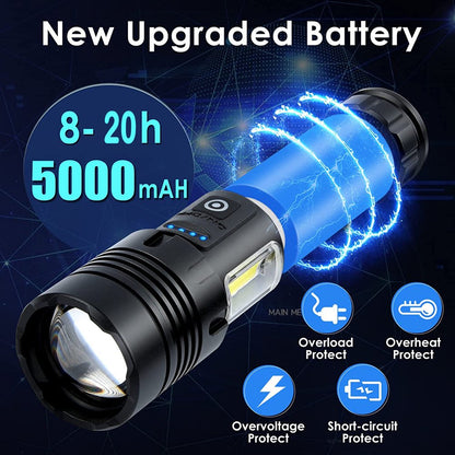 100000 Lumens Powerful Flashlight, Rechargeable Waterproof Searchlight XHP70 Super Bright Handheld Led Flashlight Tactical Flashlight 26650 Battery USB Zoom Torch for Emergency Hiking Hunting Camping