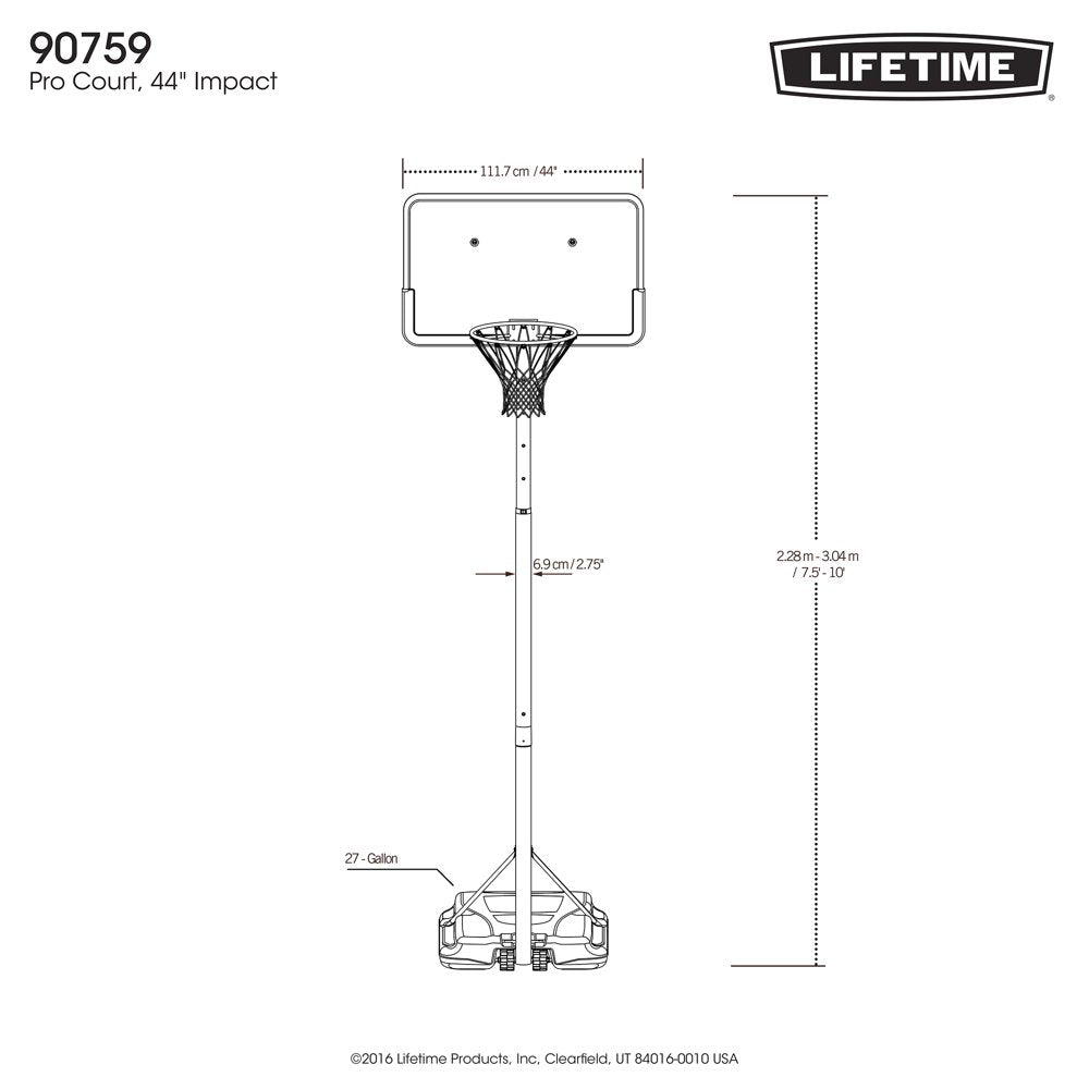 Lifetime Adjustable Portable Basketball Hoop, 44 inch HDPE Plastic Impact® (90759)