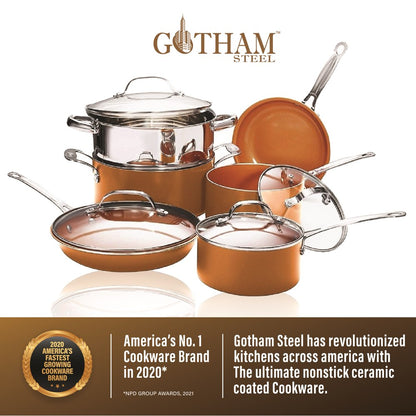 Gotham Steel Nonstick Cookware Pots and Pans Set with Utensils 15Pcs Copper