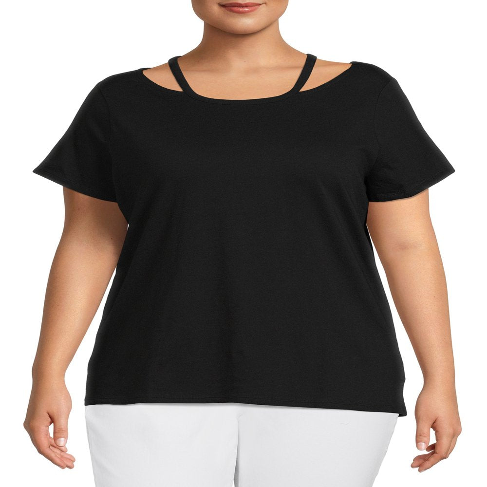  Women's Plus Size Cut Out Neck Short Sleeve Top