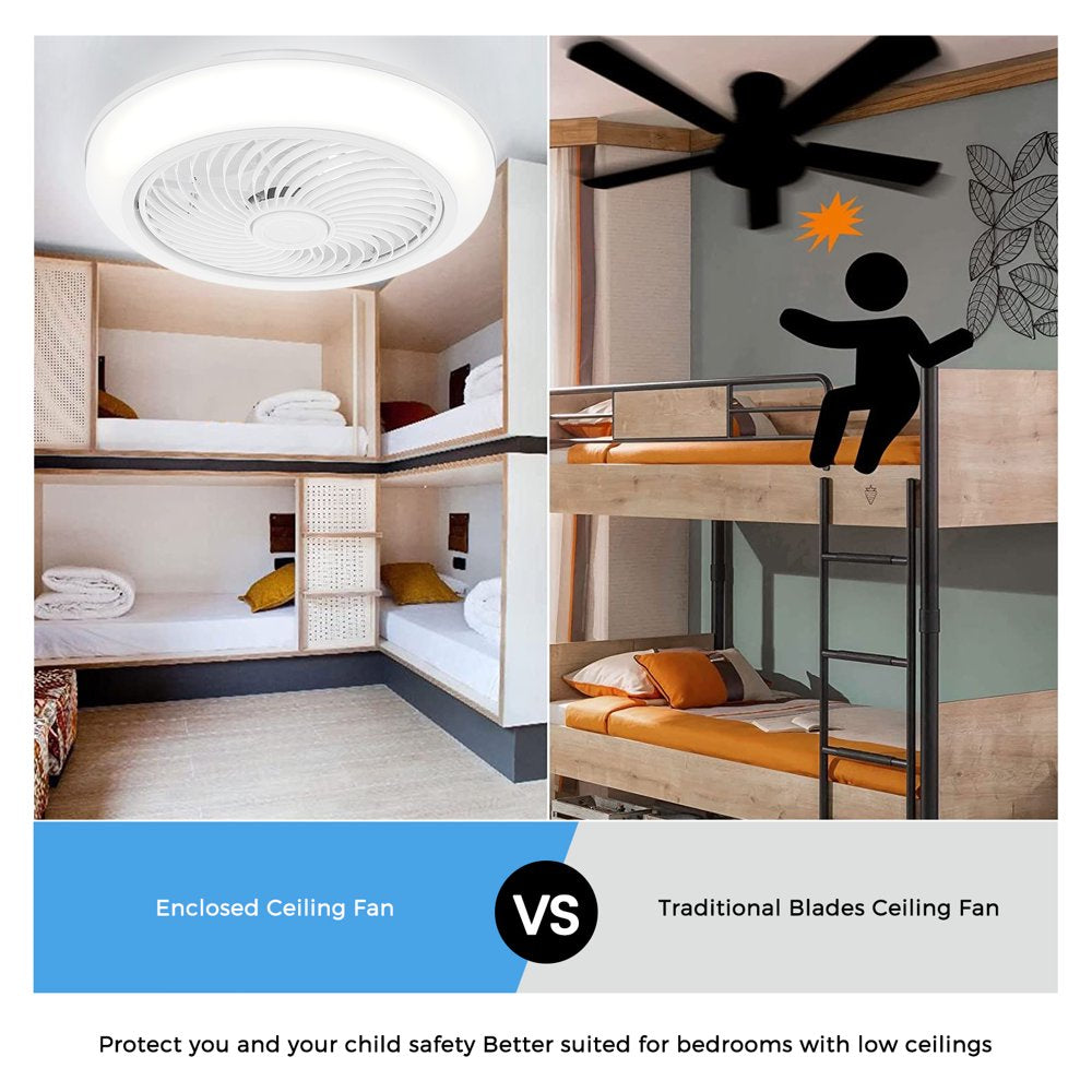 19In Indoor Ceiling Fan with Light ,Remote & APP Control, 3 Colors Lighting and 6 Wind Speeds, Invisible Bladeless Ceiling Fan, Timing Setting, White