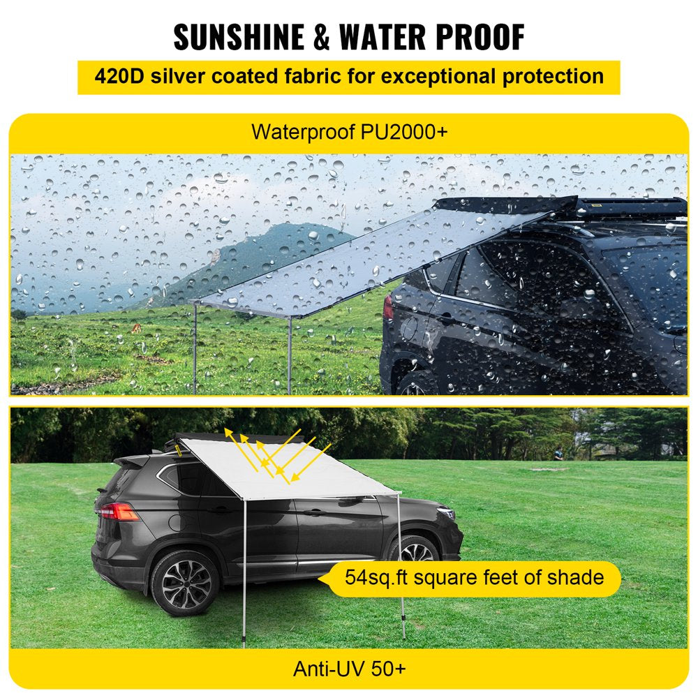 Car Side Awning, 6.6'x8.2', Pull-Out Retractable Vehicle Awning Waterproof UV50+, Telescoping Poles Trailer Sunshade Rooftop Tent w/Carry Bag for Jeep/SUV/Truck/Van Outdoor Camping Travel, Grey