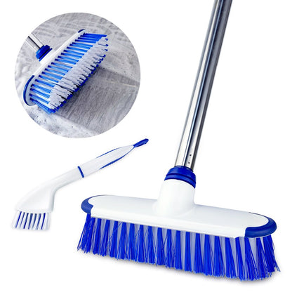 ITTAHO Floor Scrub Brush with Long Stainless Steel Handle Extension+Small Deep Cleaning Brush