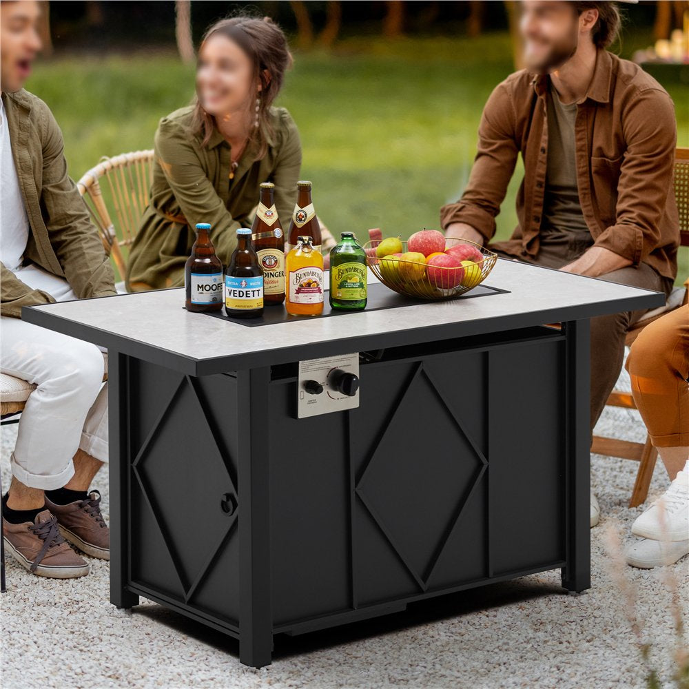 Topeakmart 43in Propane Firepit Table with Water-Resistant Cover, 50,000 BTU, Black