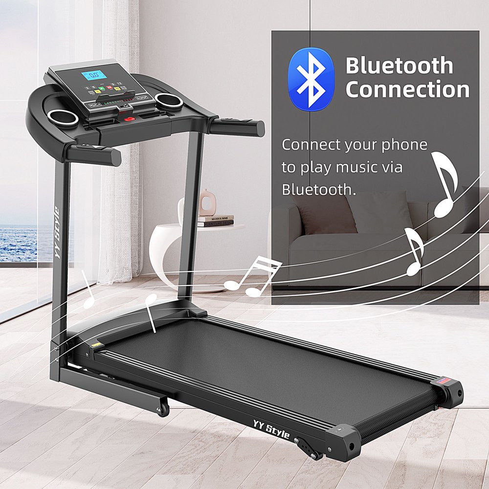 Clearance Folding Treadmill with Incline Foldable Electric Running Walking Machine for Home Fitness Jogging Exercise, Shock-Absorbent Running Deck, Device Holder - Black