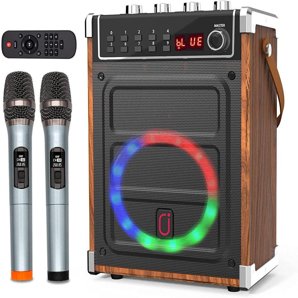 Karaoke Machine for Adults & Kids Bluetooth Portable Speaker with 2 Wireless Microphones Pa System