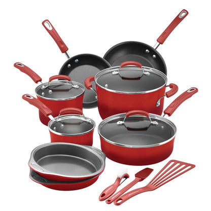 Rachael Ray 15-Piece Nonstick Pots and Pans Set/Cookware Set, Marine Blue