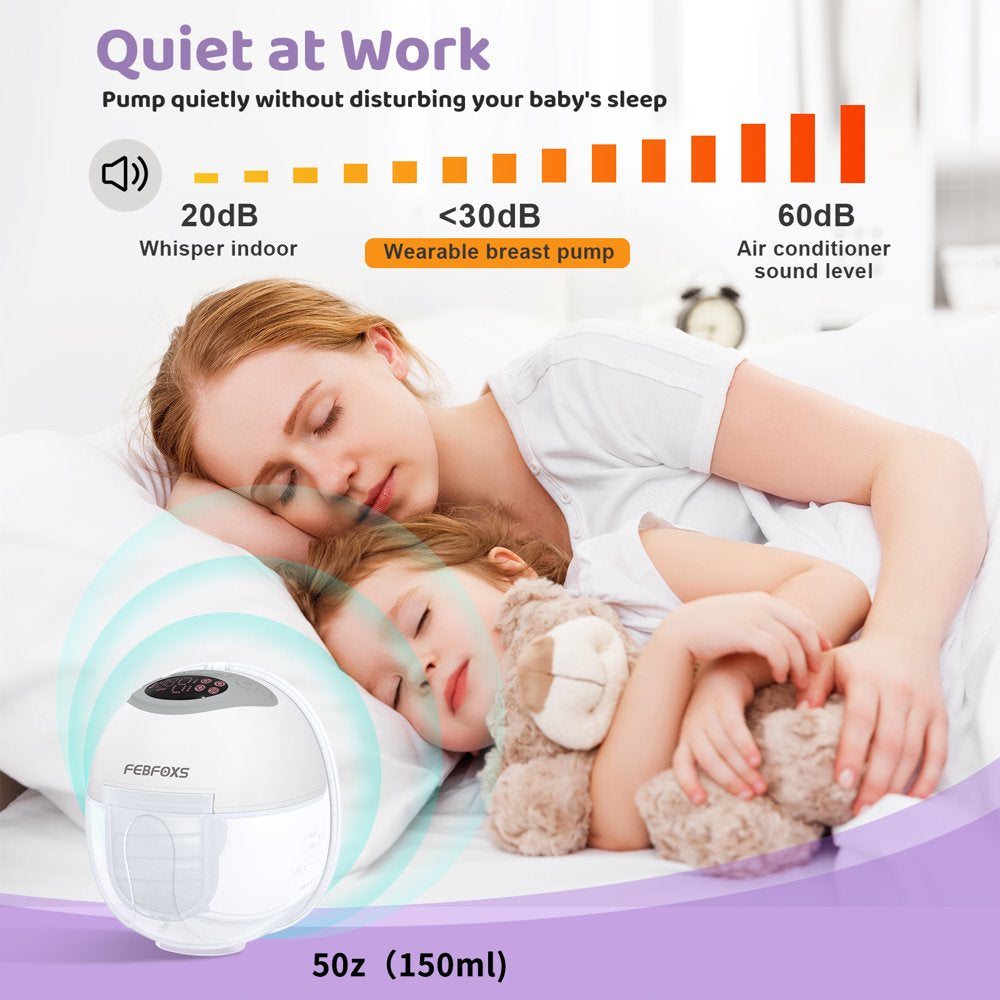 FEBFOXS Double Breast Pump, 2Pcs Hands-Free Breast Pump with 4 Mode & 12 Levels, Electric Wearable Pumps with Gift Box & 17/19/21mm Flanges, Low Noise Painless Leak-Proof Design