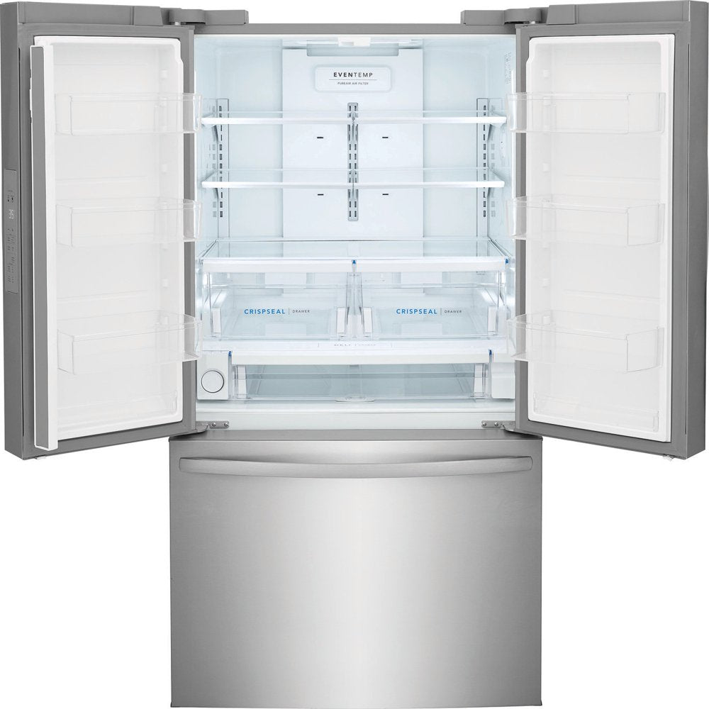 Frigidaire FRFN2823AS 36 inch French Door Refrigerator with 28.8 cu. ft. Capacity LED Lighting Glass Shelves Automatic Defrost Auto Close Freezer Drawer Door Ajar Alarm Ice Maker Energy Star Sabbath M